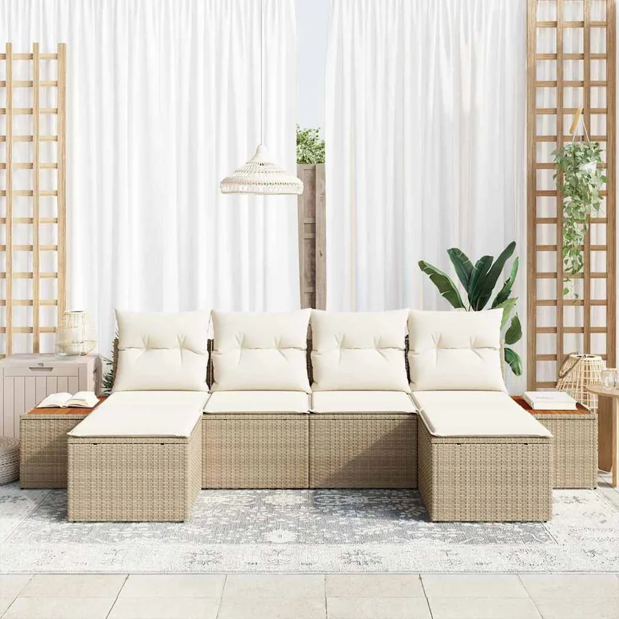 Ensemble de canapé de jardin 6 pcs Beige et crème Poly Rattan - 3