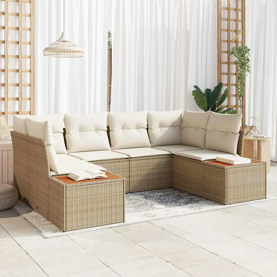 Ensemble de canapé de jardin 6 pcs Beige et crème Polyrotin