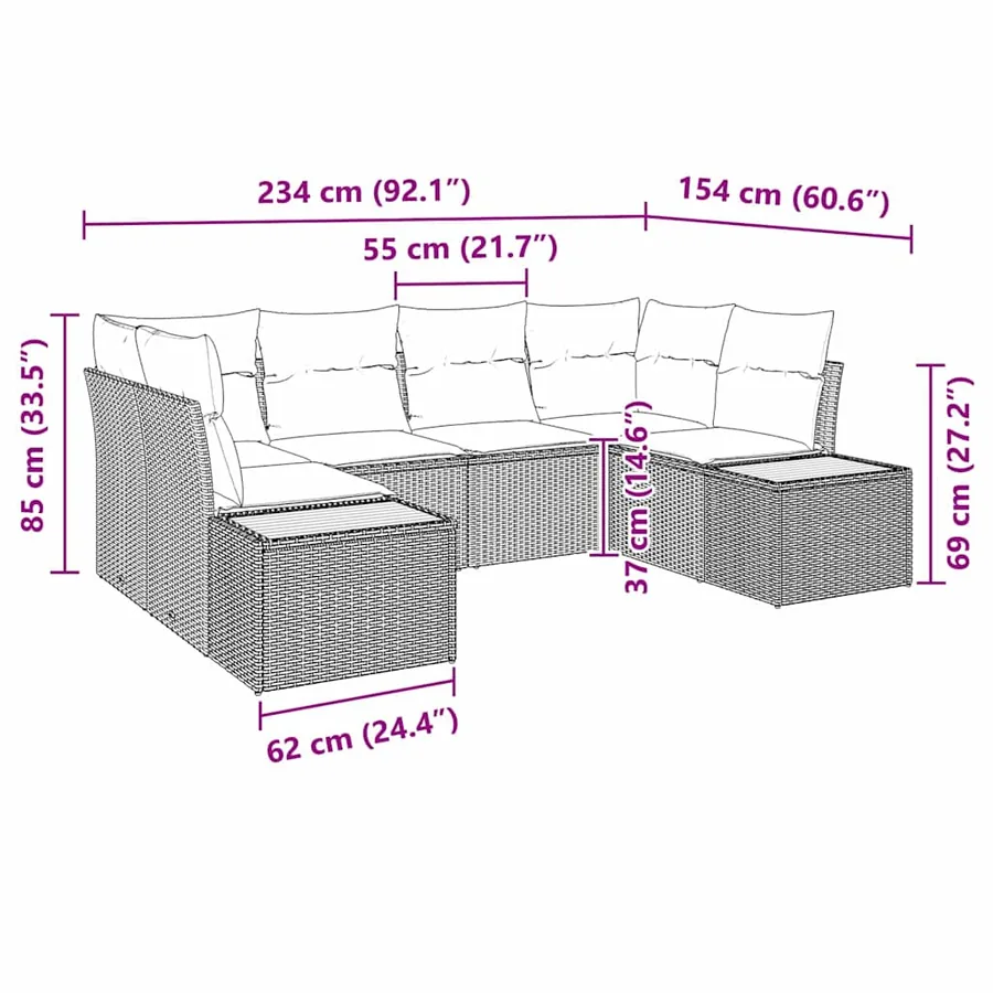 Ensemble de canapé de jardin 6 pcs Beige et crème Polyrotin - 12
