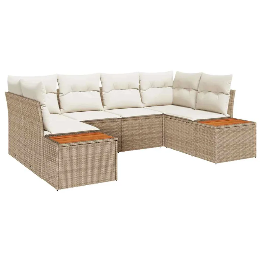 Ensemble de canapé de jardin 6 pcs Beige et crème Polyrotin - 2