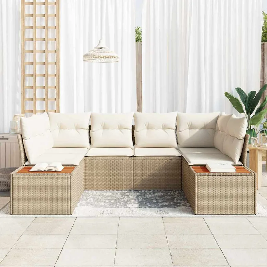 Ensemble de canapé de jardin 6 pcs Beige et crème Polyrotin - 3