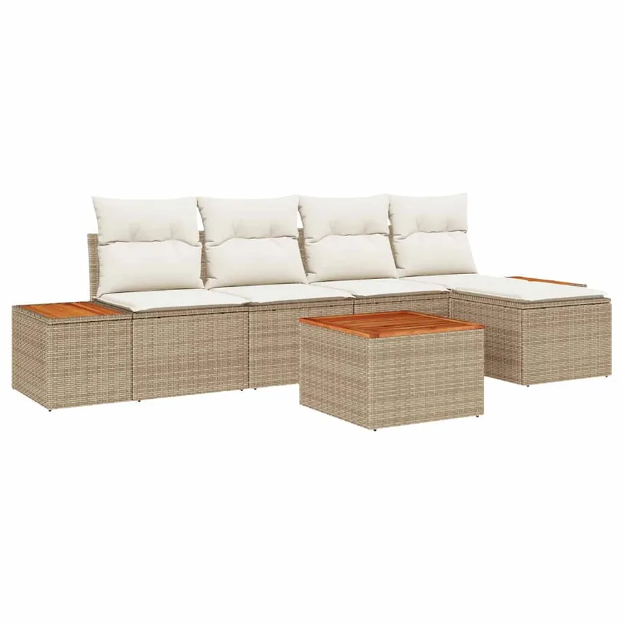 Ensemble de canapé de jardin 6 pcs Beige et crème Polyrotin - 2