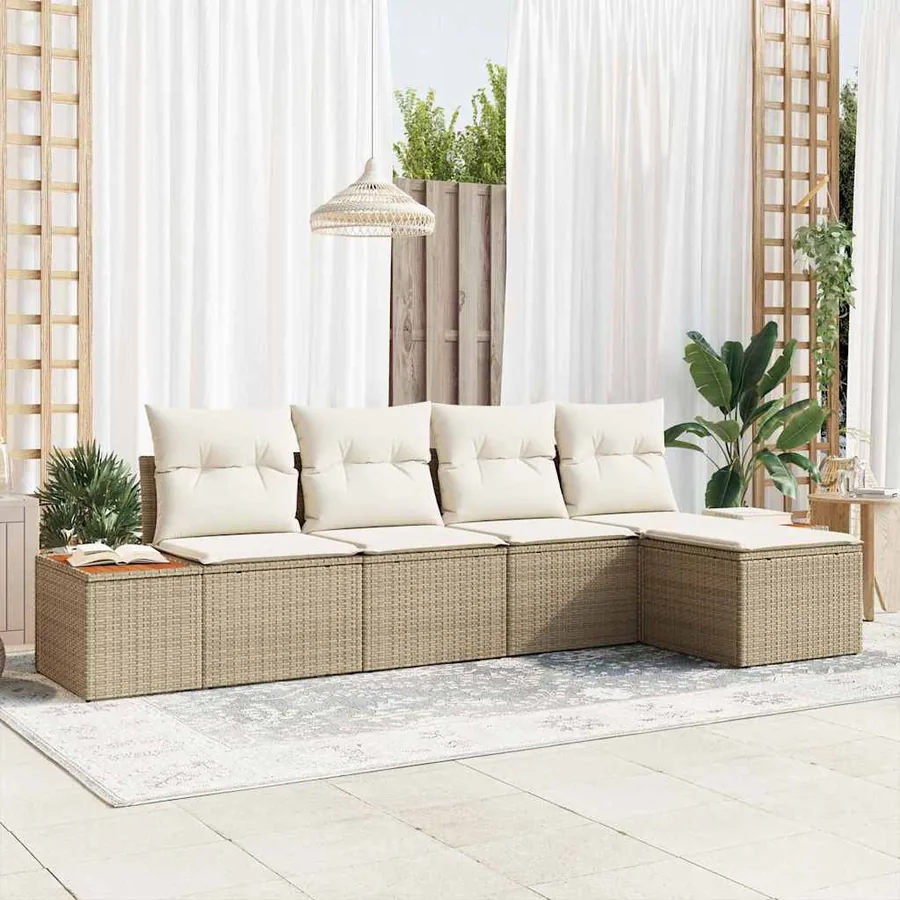 Ensemble de canapé de jardin 6 pcs Beige et crème Polyrotin
