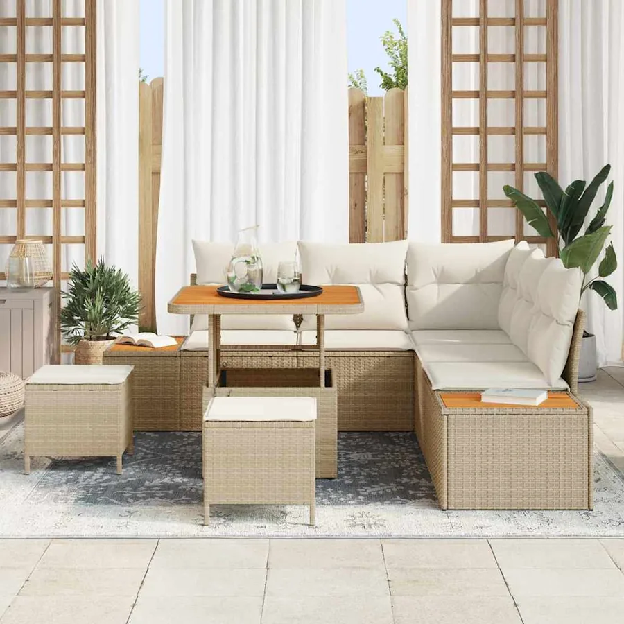 Ensemble de canapé de jardin 8 pcs Beige Poly rotin - 3