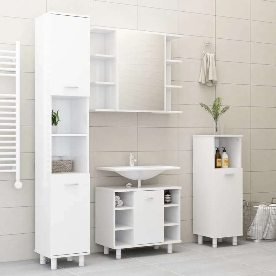 Armoire de salle de bain Blanc brillant Bois d'ingénierie - 8