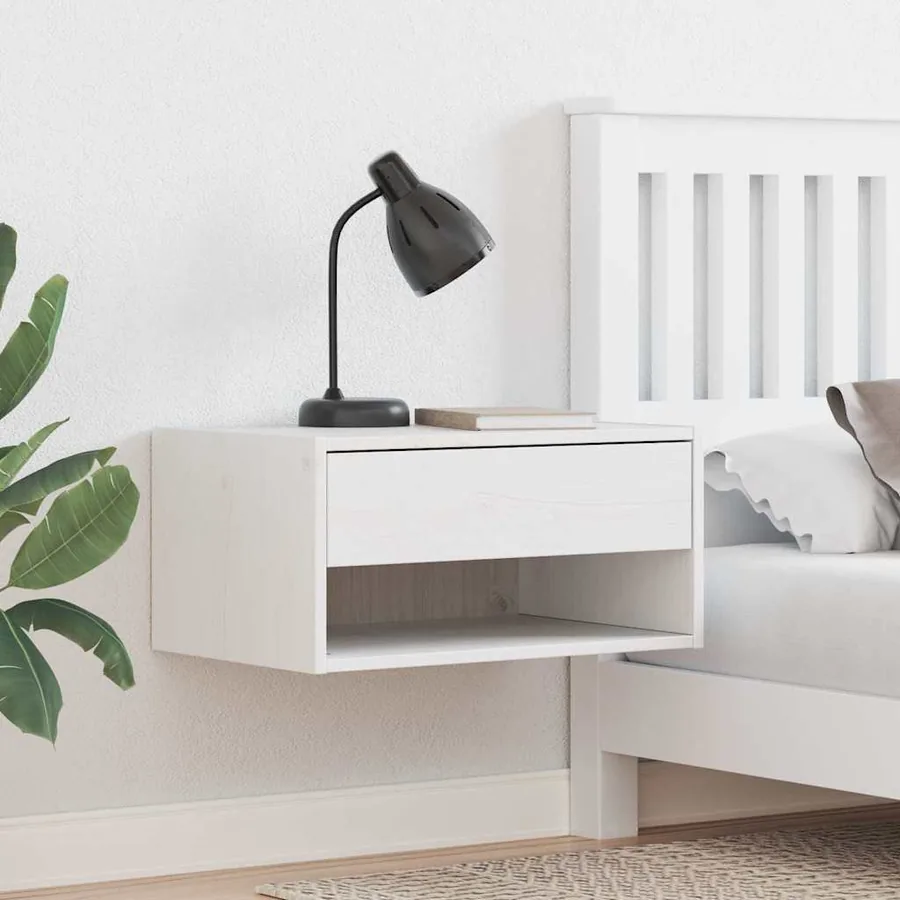 Table de chevet Blanc 50 x 32,5 x 24 cm Bois massif en pin