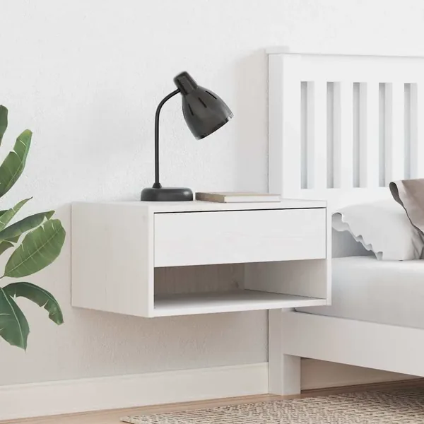 Table de chevet Blanc 50 x 32,5 x 24 cm Bois massif en pin