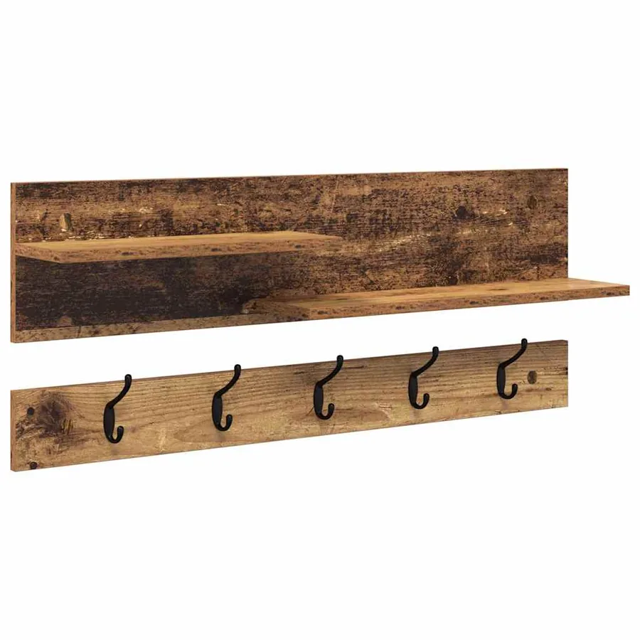 Porte-manteau mural avec étagère Bois ancien 90 x 15 x 36 cm - 2