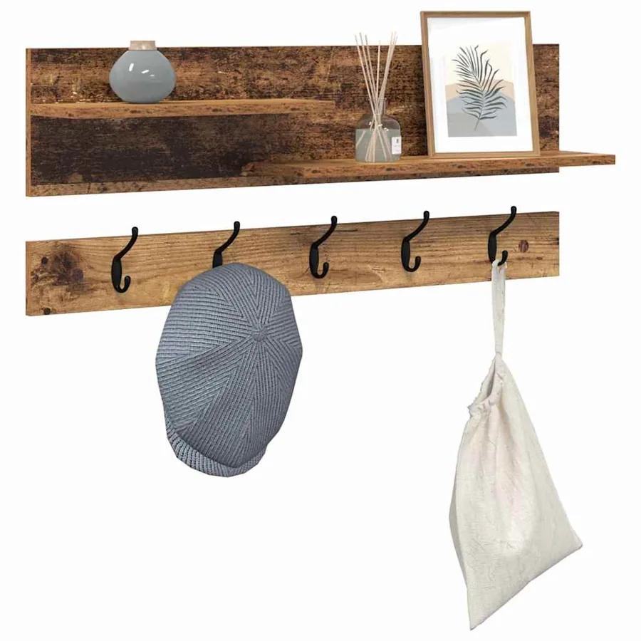 Porte-manteau mural avec étagère Bois ancien 90 x 15 x 36 cm - 3