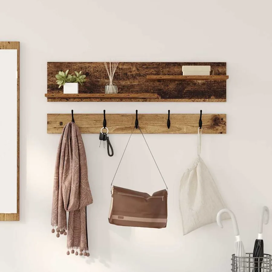 Porte-manteau mural avec étagère Bois ancien 90 x 15 x 36 cm - 4
