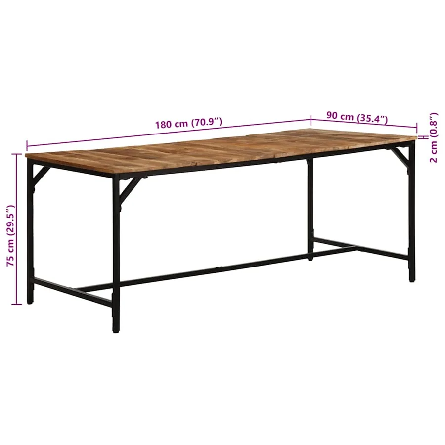Table à manger 180x90x75 cm bois de manguier massif brut - 9