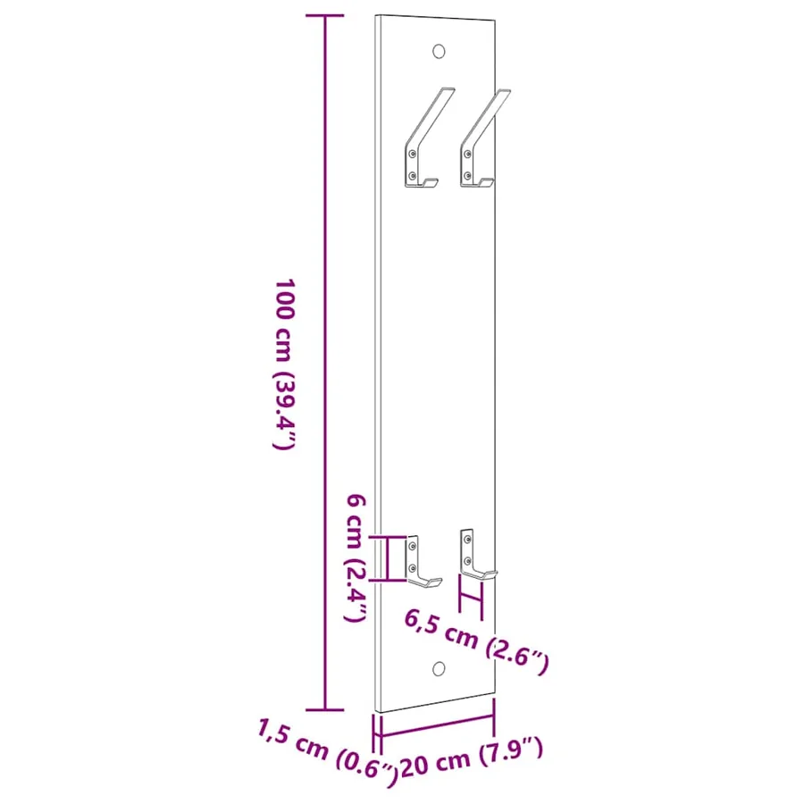 Porte-manteau mural Blanc 20 x 1,5 x 100 cm Bois d'ingénierie - 10