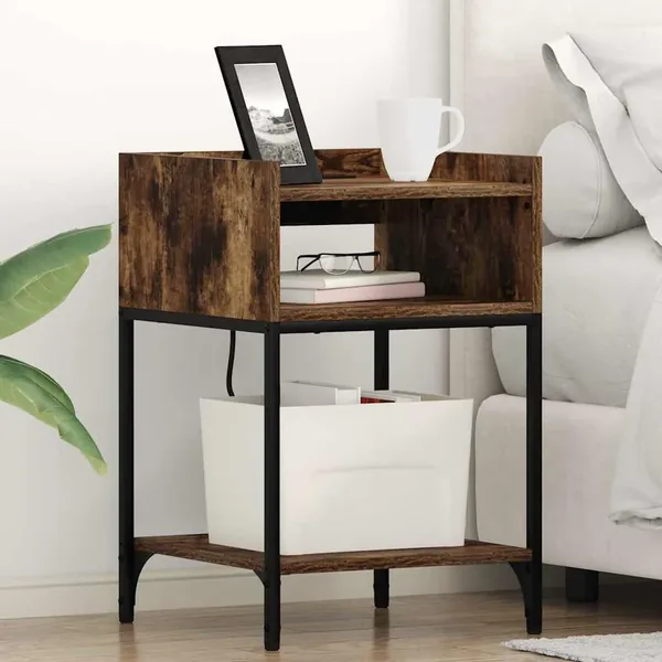 Cabinet de chevet avec étagère 2 pcs Chêne fumé 40 x 40 x 61 cm