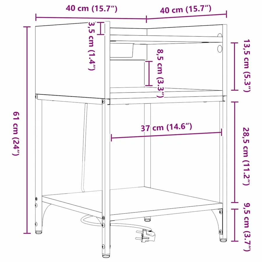Cabinet de chevet avec étagère 2 pcs Chêne fumé 40 x 40 x 61 cm - 14