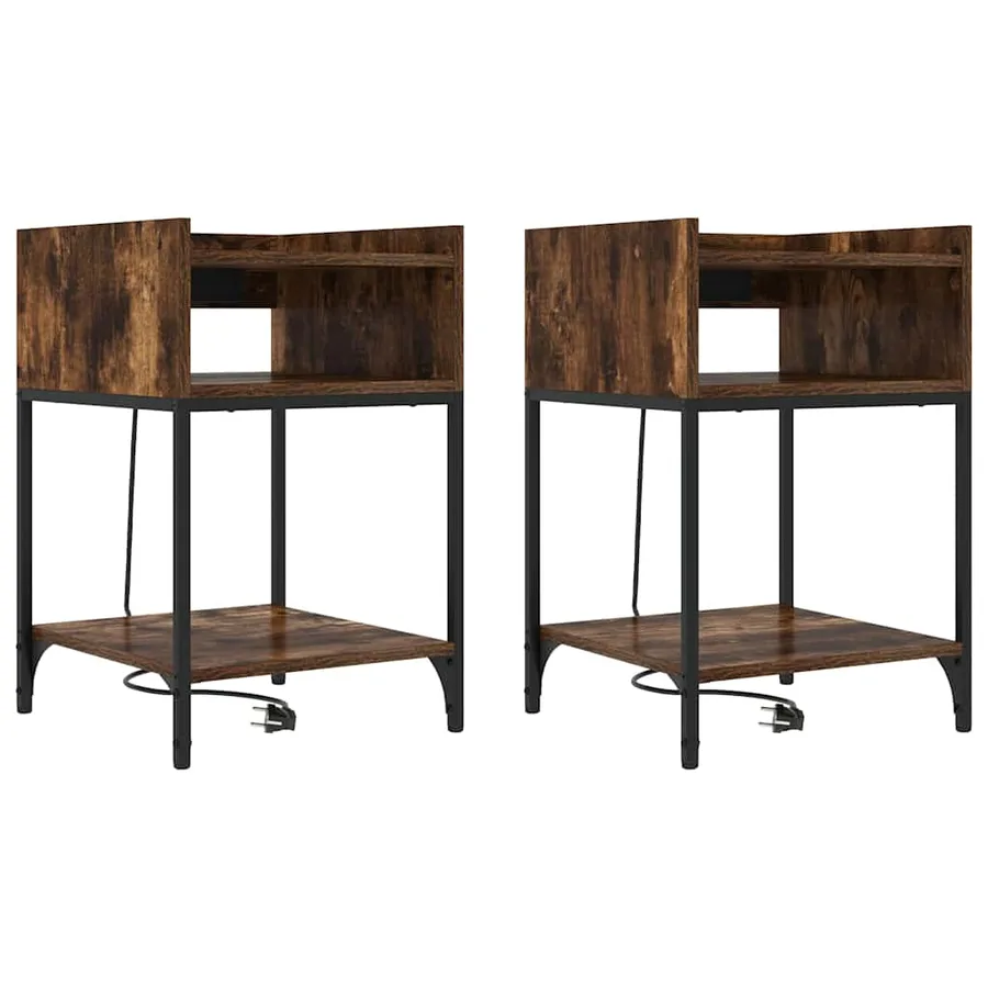Cabinet de chevet avec étagère 2 pcs Chêne fumé 40 x 40 x 61 cm - 2