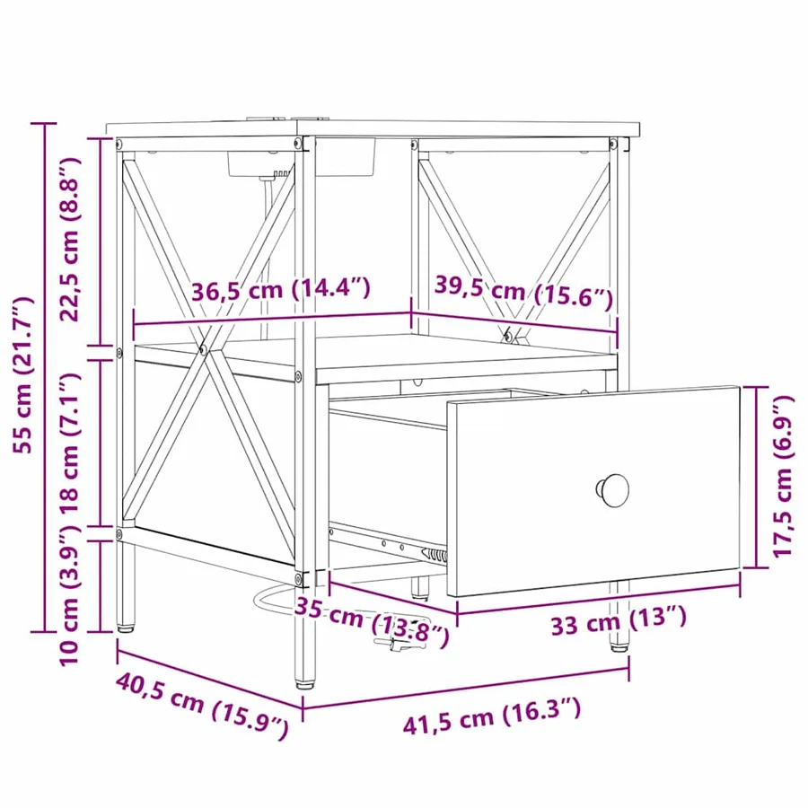 Cabinet de chevet 2 pcs Chêne noir 41,5 x 40,5 x 55 cm - 15