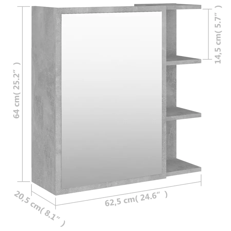 Armoire à miroir de salle de bain Gris béton Bois d’ingénierie - 10