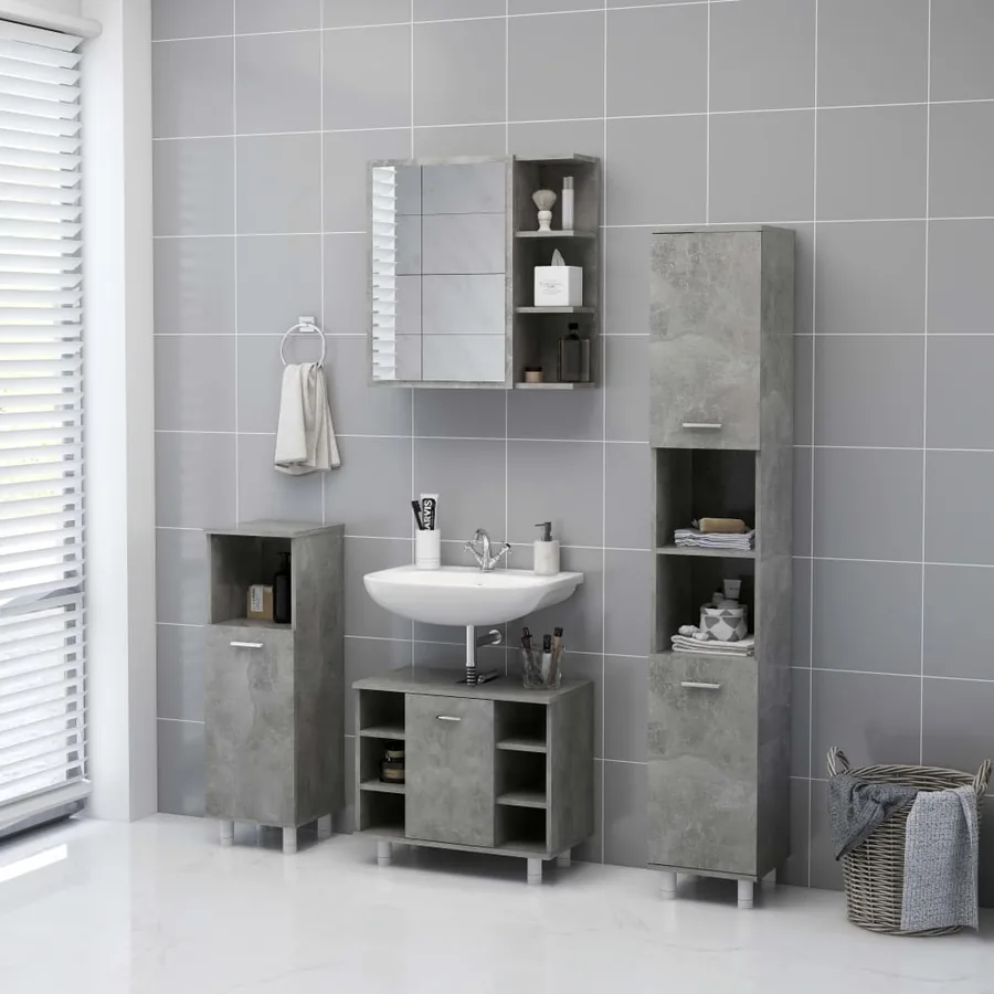 Armoire à miroir de salle de bain Gris béton Bois d’ingénierie - 5