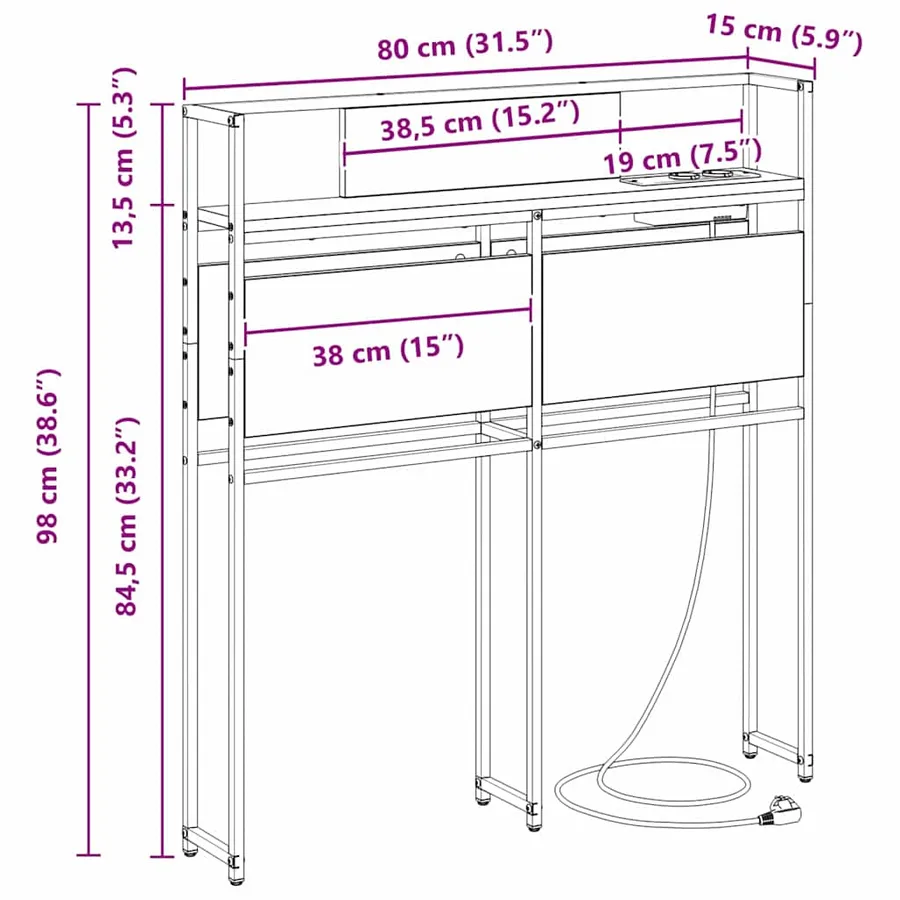 Tête de lit de rangement Chêne fumé Bois d'ingénierie - 13