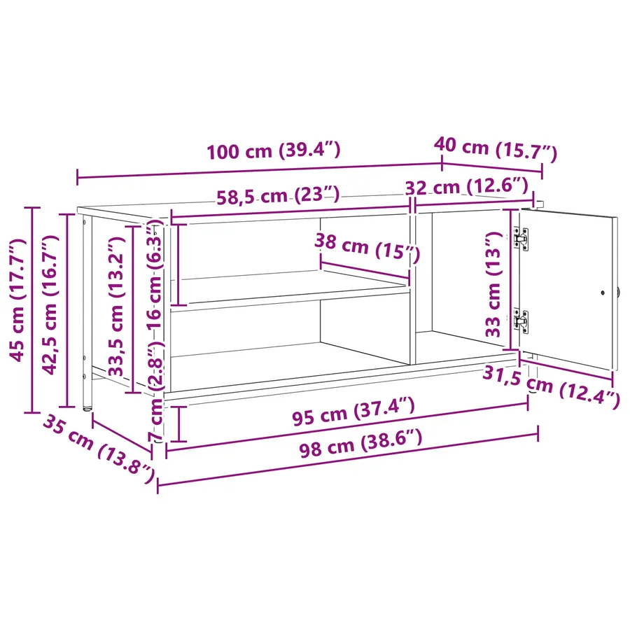 Meuble TV Bois Ancien 100 x 40 x 45 cm Bois d'ingénierie - 14