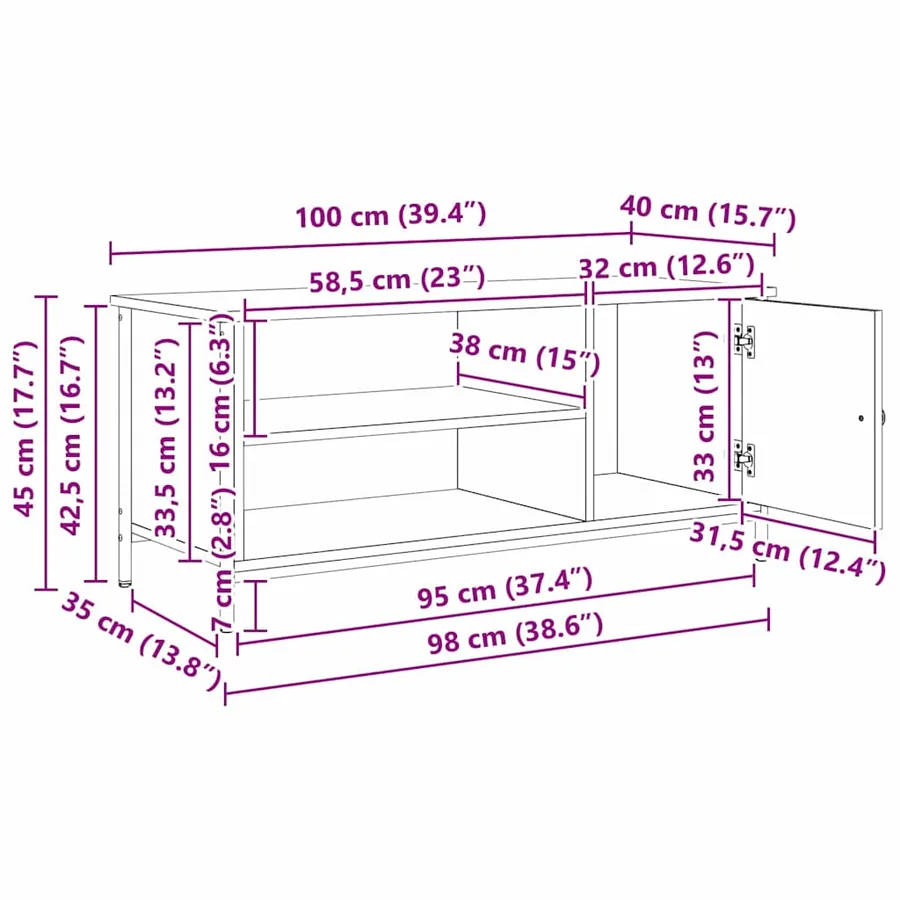 Meuble TV Bois Ancien 100 x 40 x 45 cm Bois d'ingénierie - 16