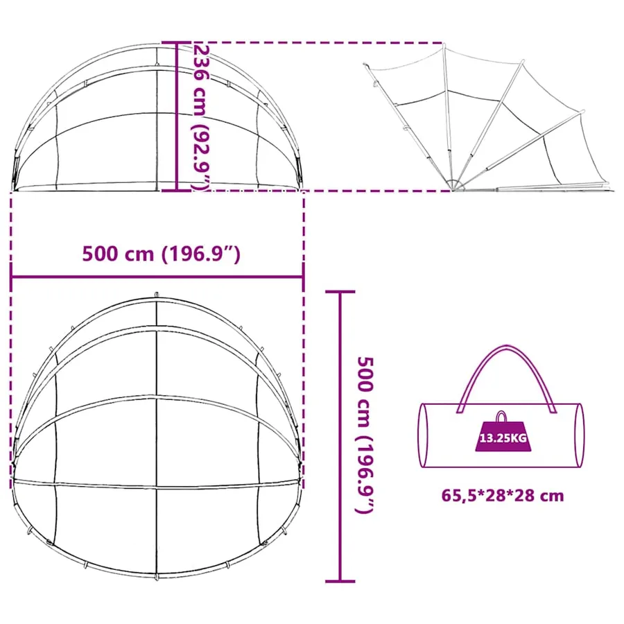 Dôme de piscine Transparent 500 x 500 x 236 cm PVC - 15