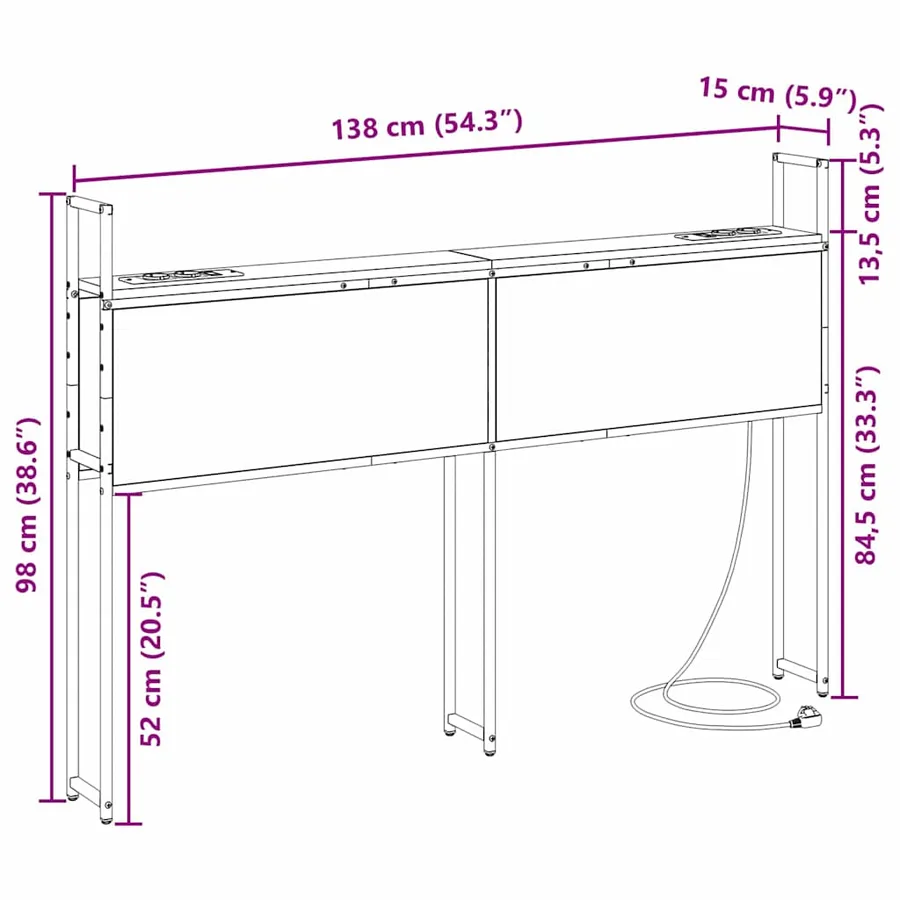 Headboard de Rangement avec Station de Charge Chêne noir - 13