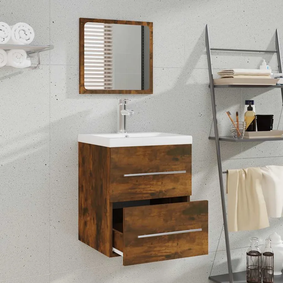 Armoire de salle de bain avec miroir Chêne fumé 41x38,5x48 cm - 3