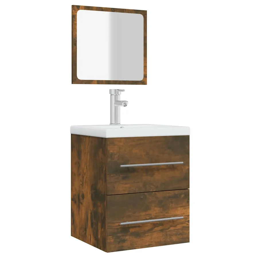 Armoire de salle de bain avec miroir Chêne fumé 41x38,5x48 cm - 4