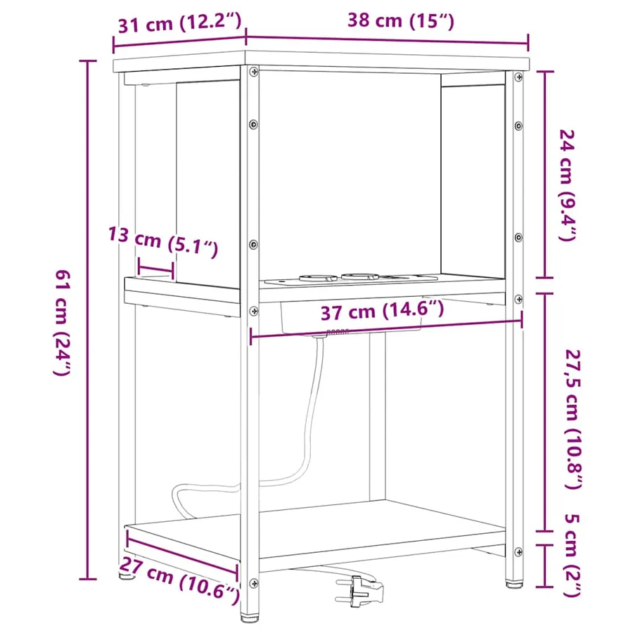 Cabinet de chevet Chêne fumé 38 x 31 x 61 cm Bois d'ingénierie - 13