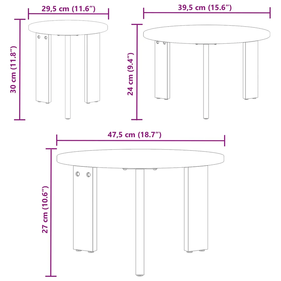 Table basse 3 pcs Brun cire Bois massif en pin - 4