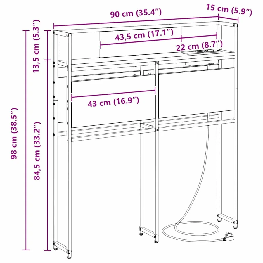 Tête de lit de rangement Chêne fumé Bois d'ingénierie - 13