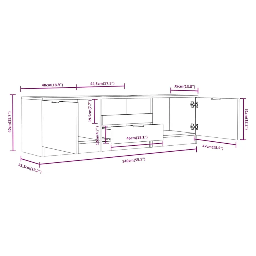 Meuble TV Chêne Sonoma 140x35x40 cm Bois d'ingénierie - 8