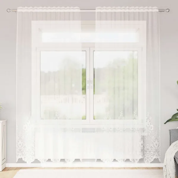 Rideau en Dentelle avec des rideaux Blanc 245x150cm Polyester
