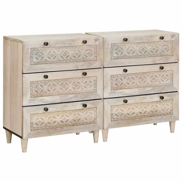Buffet 2 pcs Blanc 120 x 33,5 x 75 cm bois de manguier massif