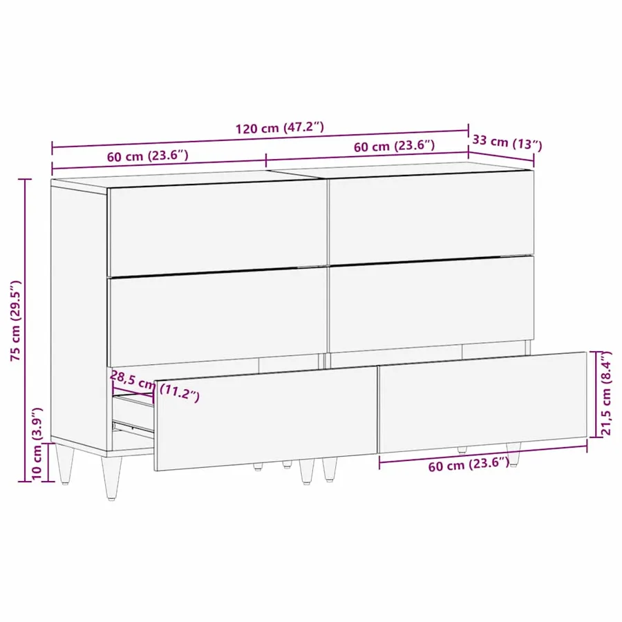 Buffet 2 pcs Blanc 120 x 33,5 x 75 cm bois de manguier massif - 12