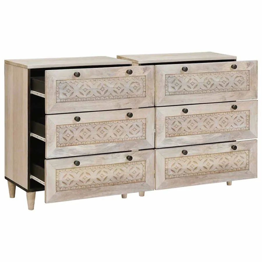 Buffet 2 pcs Blanc 120 x 33,5 x 75 cm bois de manguier massif - 2