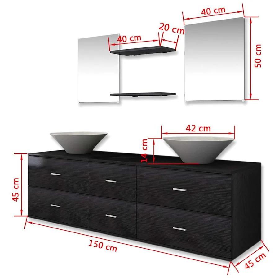 Mobilier de salle de bain avec lavabo 7 pcs Noir - 10