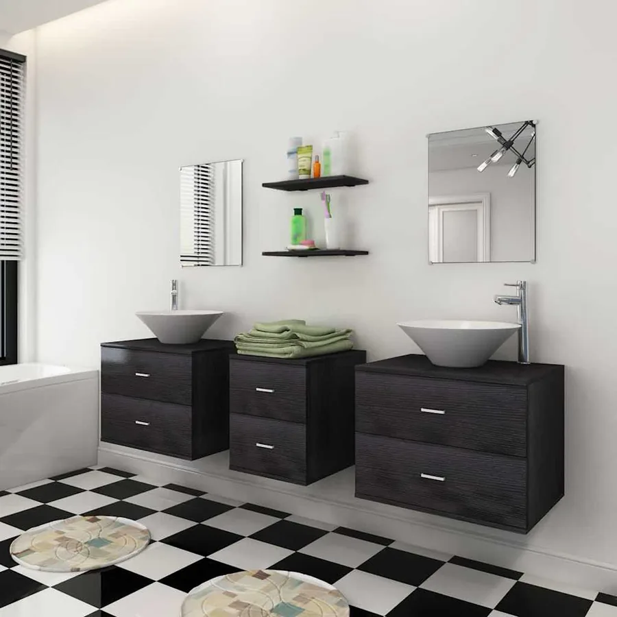 Mobilier de salle de bain avec lavabo 7 pcs Noir - 3