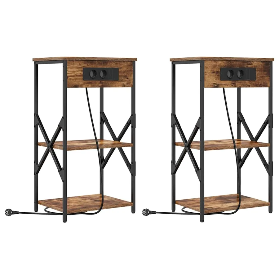 Cabinet de chevet avec étagère 2 pcs Chêne fumé 41 x 31 x 76 cm - 2