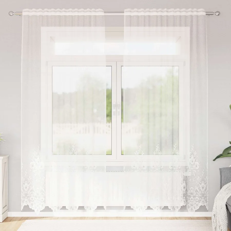 Rideau en Dentelle avec des rideaux Blanc 220x150cm Polyester