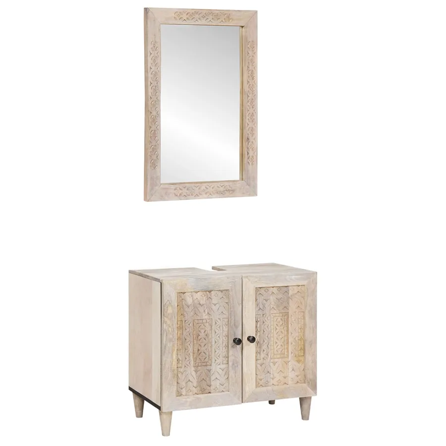 Ensemble de mobilier de salle de bain avec étagère 2 pcs Blanc