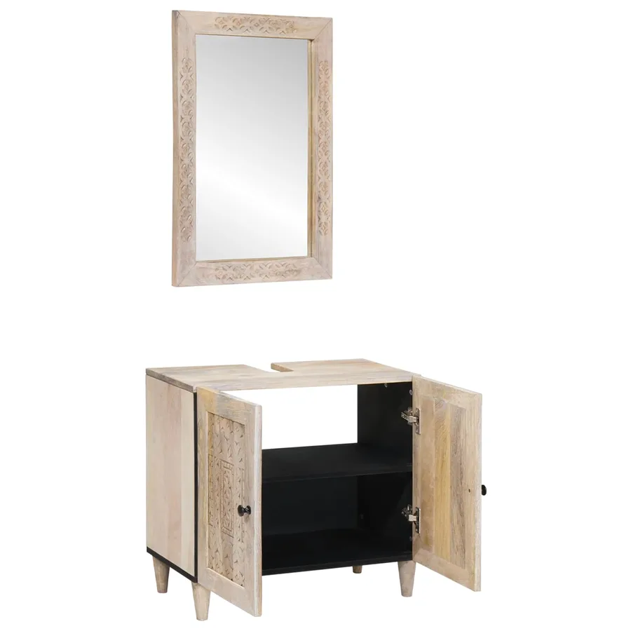 Ensemble de mobilier de salle de bain avec étagère 2 pcs Blanc - 2