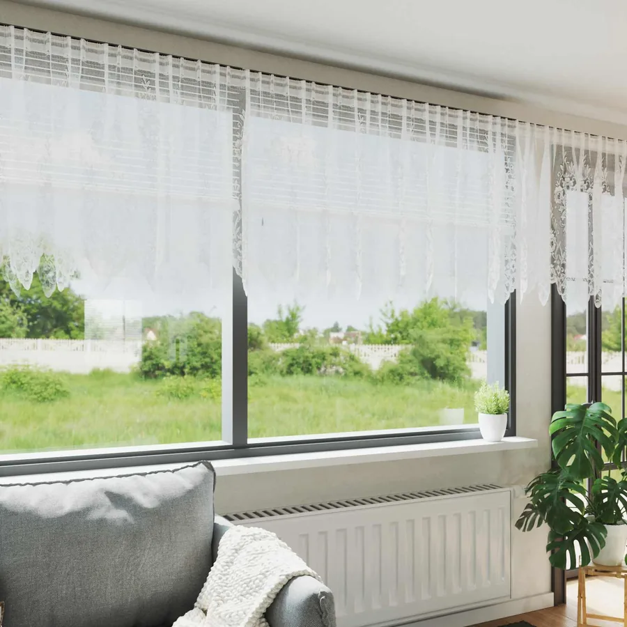 Rideau en Dentelle Floral Blanc 100 x 1200 cm Polyester