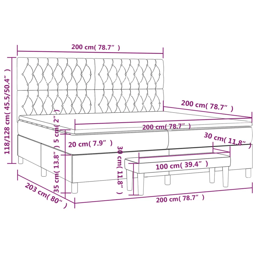 Sommier à lattes de lit avec matelas Gris clair 200x200cm Tissu - 8