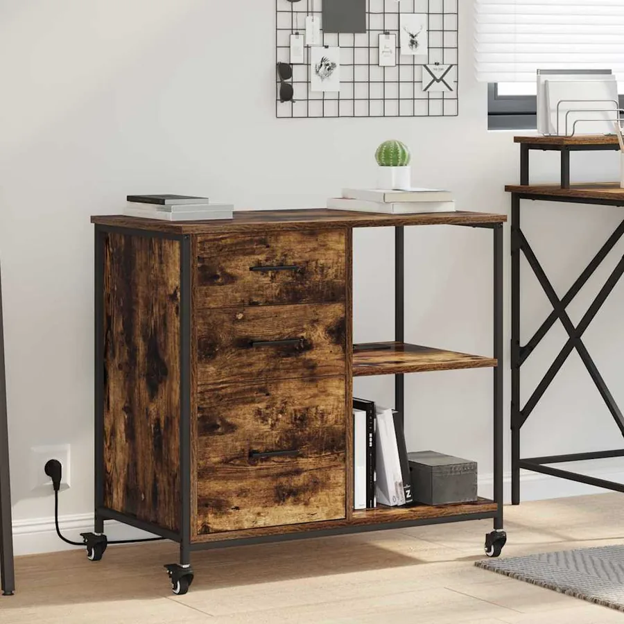 Cabinet avec Station de Charge Chêne fumé 76 x 41 x 72 cm