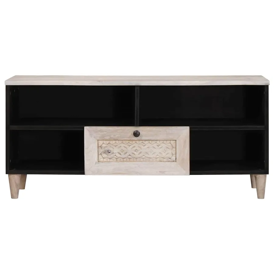 Meuble TV Blanc Blanchi 100 x 33 x 46 cm Bois de mangue massif - 3