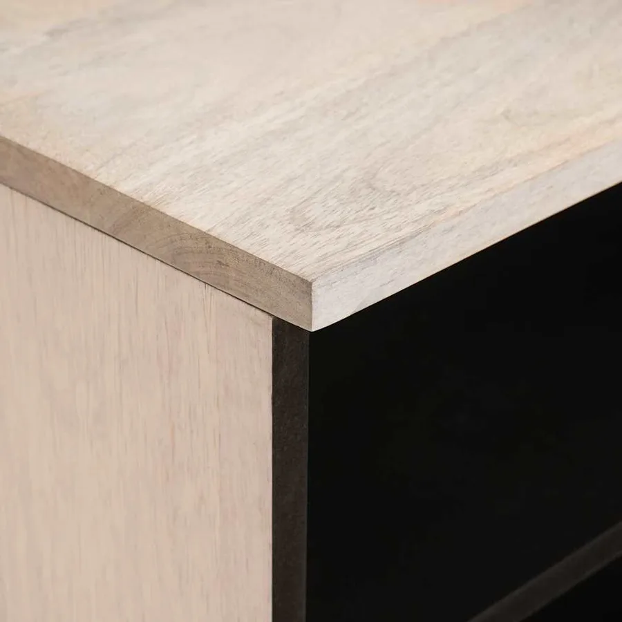 Meuble TV Blanc Blanchi 100 x 33 x 46 cm Bois de mangue massif - 6