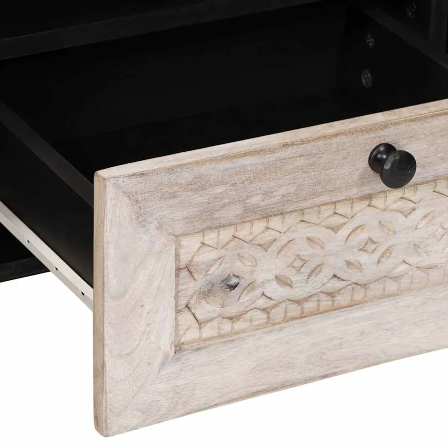 Meuble TV Blanc Blanchi 100 x 33 x 46 cm Bois de mangue massif - 7