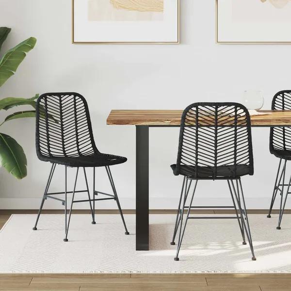 Chaise de salle à manger 2 pcs Rotin et métal Noir